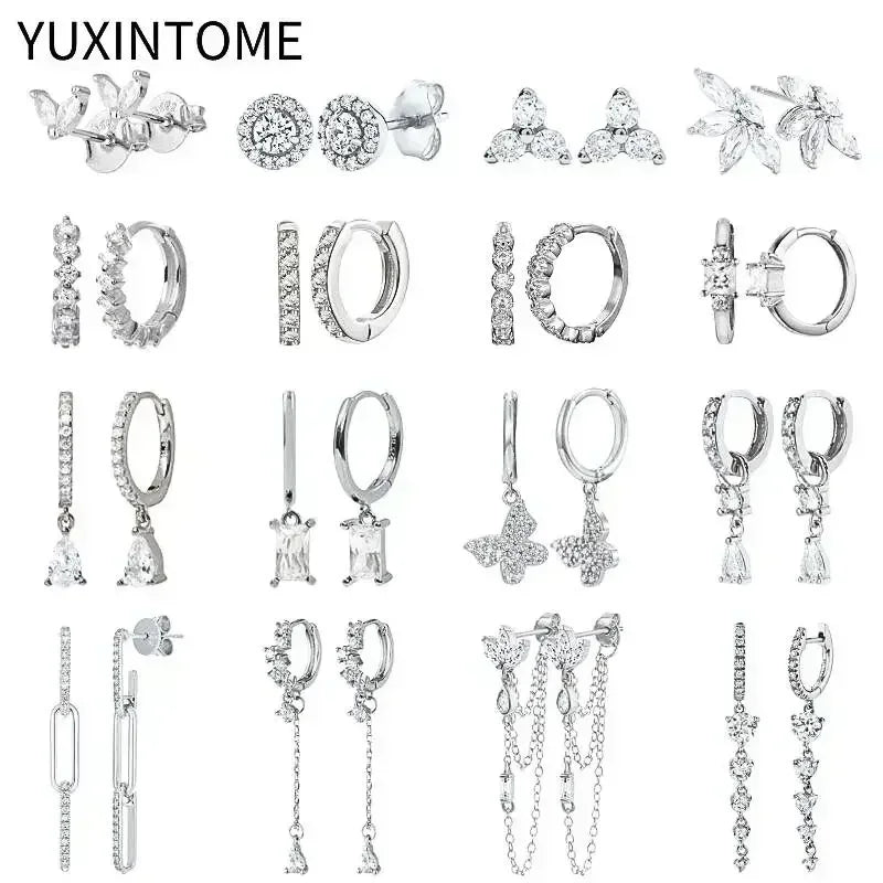 Boucles d'oreilles créoles tendance en argent sterling 925 avec aiguille d'oreille en cristal blanc de luxe pour femme, cadeau de bijoux de mariage