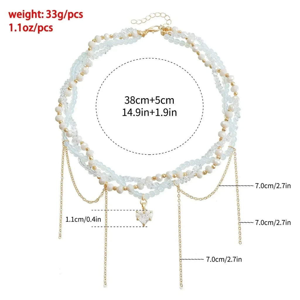 Collier Cœur Perlé Tendance pour Femmes Style Bohème Élégant Chaîne en Cristal Irrégulier Ras du Cou Y2K Exquis Cadeau de Fête Bijoux Accessoires