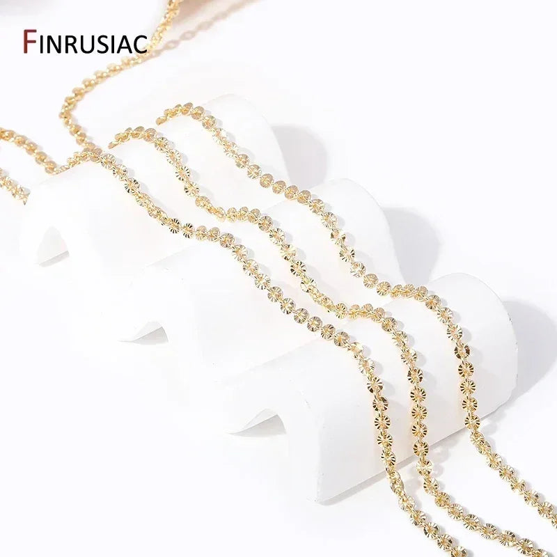 Chaînes texturées rondes plaquées or véritable 14K de 4mm*4,5mm pour la fabrication de colliers, accessoires de bijoux DIY, chaînes artisanales