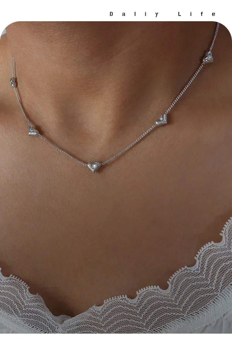 Ensemble de bijoux en acier inoxydable avec collier, boucles d'oreilles et bracelet cœur mignon pour femme, zircon brillant, accessoires de mariée, cadeau de mariage