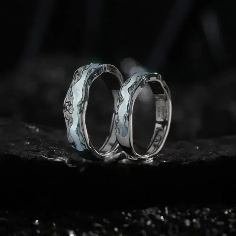 Nouvelle Bague Lumineuse Émail Réglable Vintage Luxe Amour Couple Anneaux Brille dans le Noir Bijoux Y2K Cadeaux Saint-Valentin
