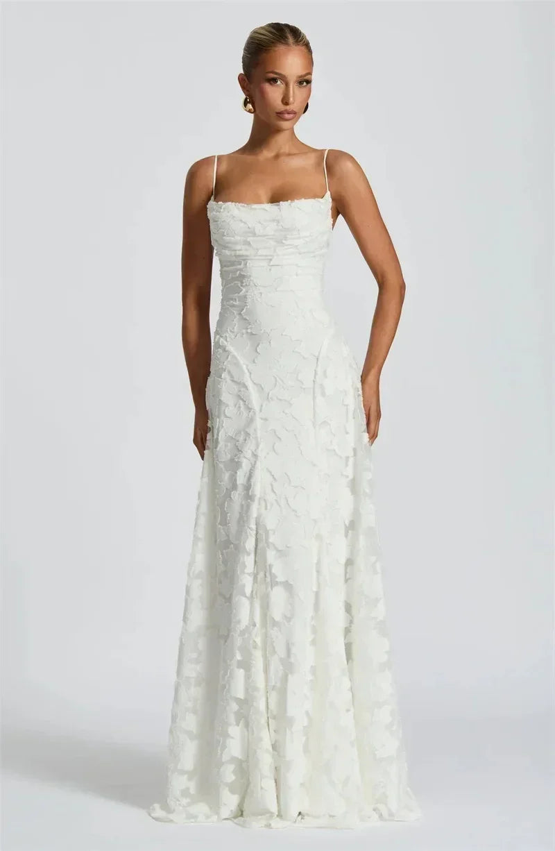 Mozision Robe longue sexy dos nu à fines bretelles pour femme, robe de soirée élégante épaules dénudées sans manches avec lacets pour club et soirée