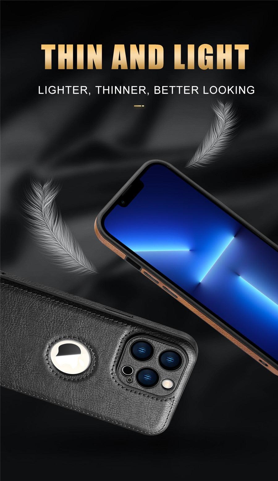 Étui en Cuir de Luxe pour iPhone 14 13 12 11 Pro MAX XS XR 7 8 Plus Coque de Téléphone Classique en Silicone Étui en Cuir Fin Flexible Doux au Toucher Housse en Cuir PU de Luxe pour Homme Étuis de Téléphone Complets Durables Anti-Rayures