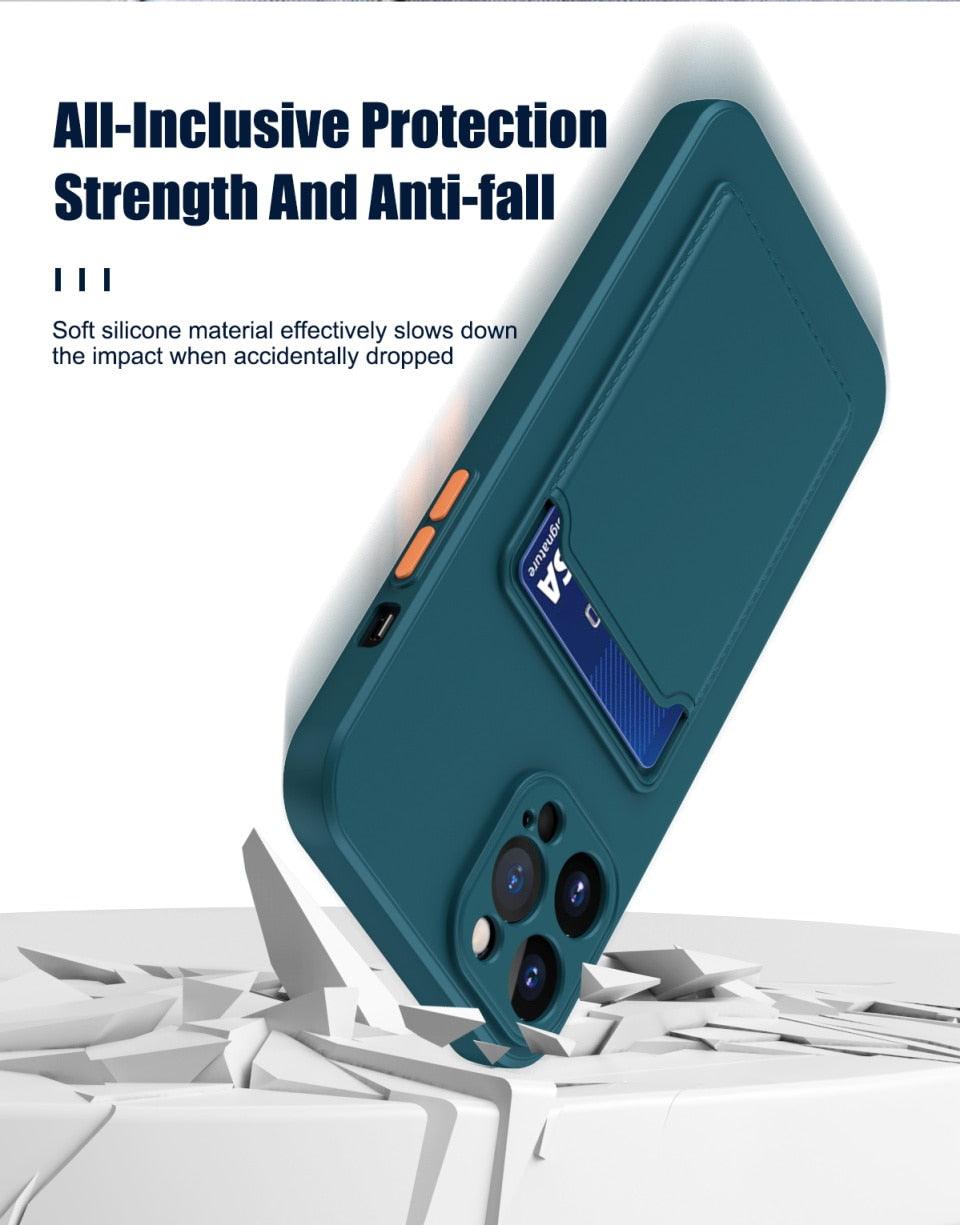 Étui de Téléphone Souple Blanc avec Porte-Cartes pour iPhone 11 12 13 Pro Max Coque de Protection pour Appareil Photo Étui Portefeuille Souple en Silicone Portable Housse Arrière Durable