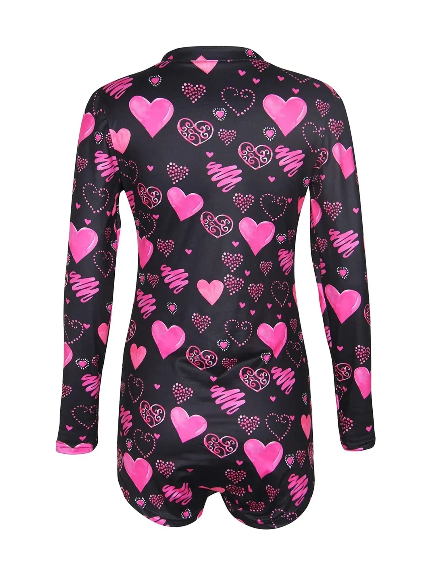 Combinaison moulante pour femme à manches longues, col en V, imprimé cœurs et lèvres, boutonnée, courte, vêtement de nuit d'intérieur pour la Saint-Valentin