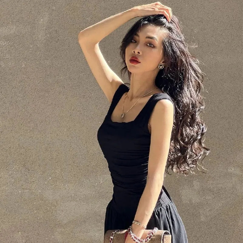 Robe longue moulante froncée | Robe nuisette à col carré -femstylo