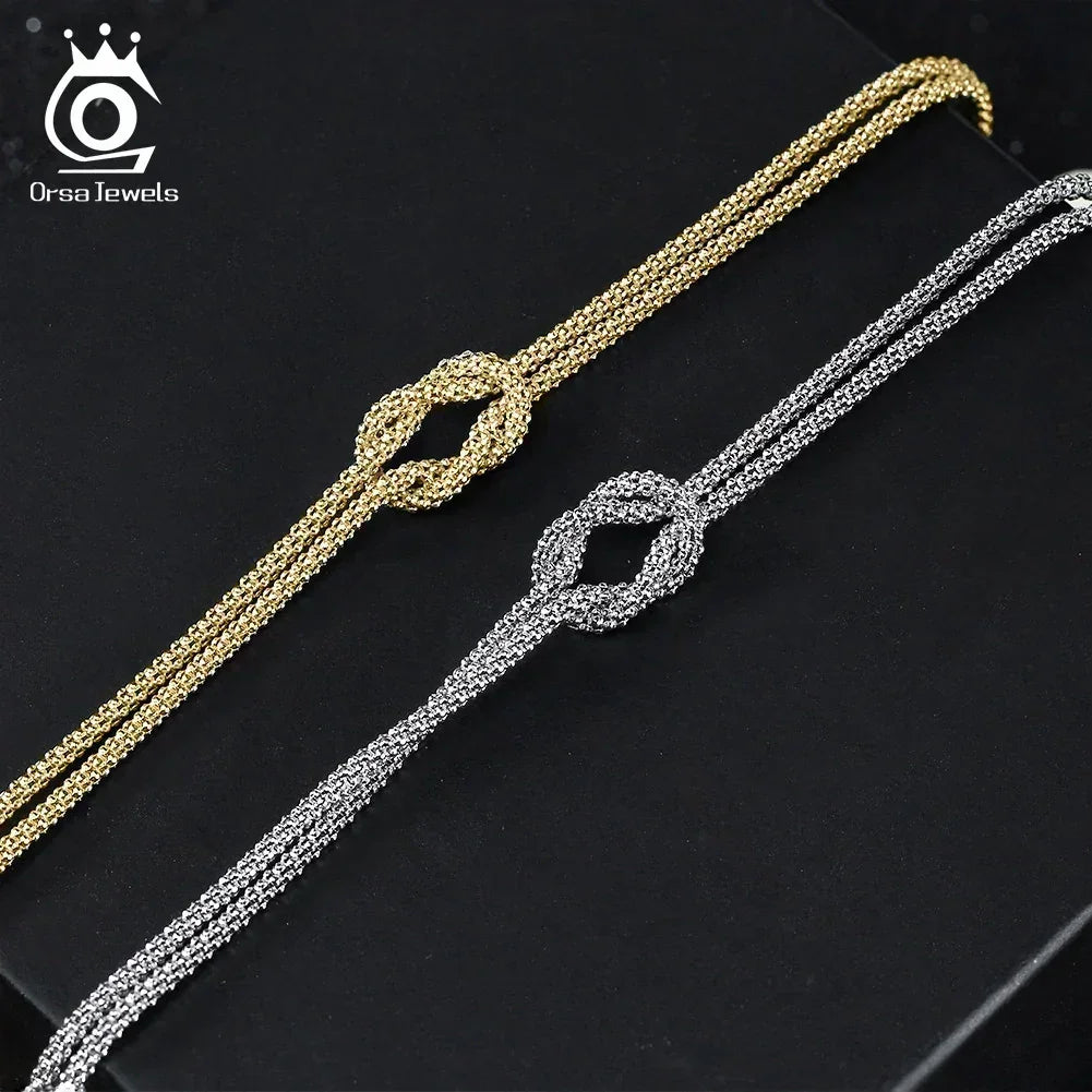 ORSA JEWELS Bracelet Double Couche Classique en Or 14K, Chaîne Épi de Maïs, Bijoux de Fête à la Mode en Argent Sterling 925 pour Femmes SB196