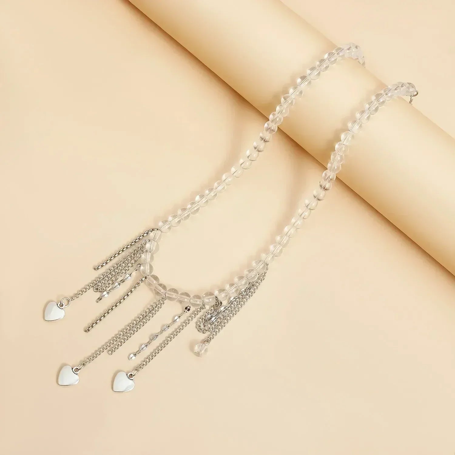 Collier Cœur Perlé Tendance pour Femmes Style Bohème Élégant Chaîne en Cristal Irrégulier Ras du Cou Y2K Exquis Cadeau de Fête Bijoux Accessoires