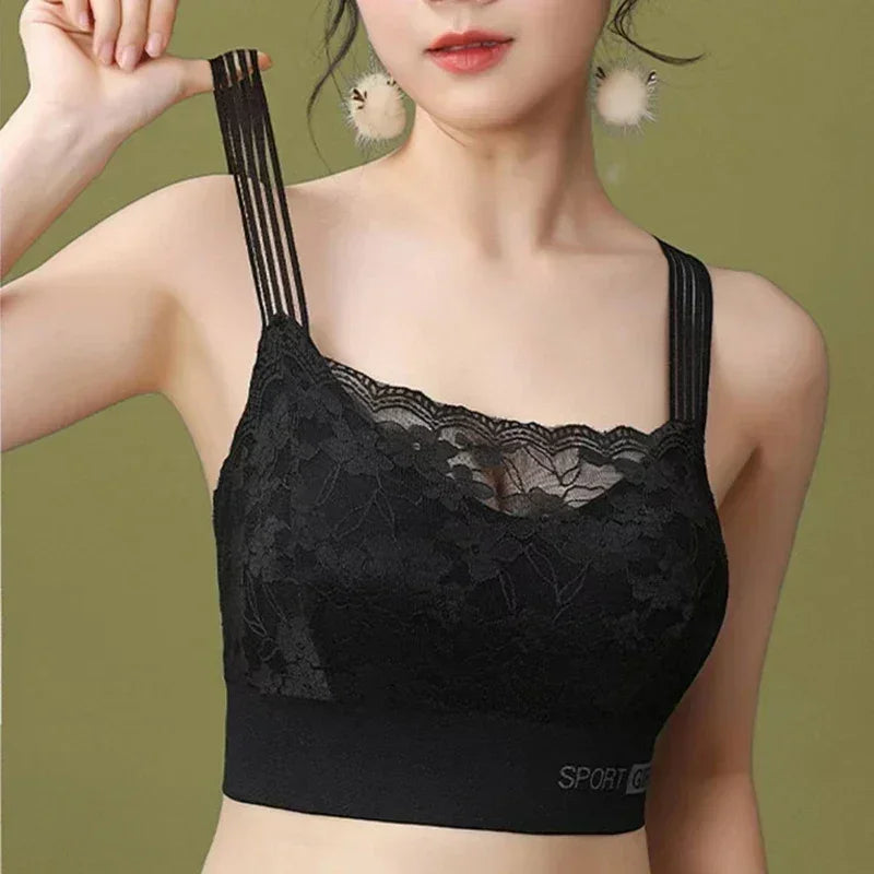 Soutien-gorge sexy en dentelle sans couture grande taille pour femme, confortable, respirant, dos nageur, gilet de sport, de nuit, haut de maintien enveloppant.