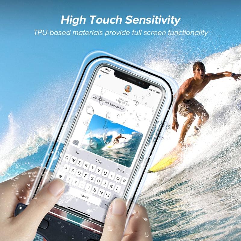 Étui universel étanche pour téléphone Housse de protection submersible pour iPhone 13 12 11 Pro Max X Xs 8 Pochette étanche pour téléphone Noir Housse sous-marine