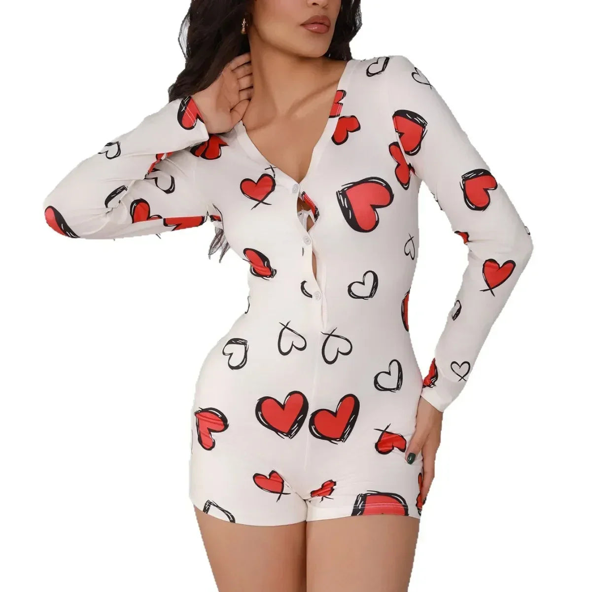 Combinaison une pièce pour femme, pyjama sexy pour fille, imprimé numérique cœur, ensemble manches courtes, short, vêtement d'intérieur