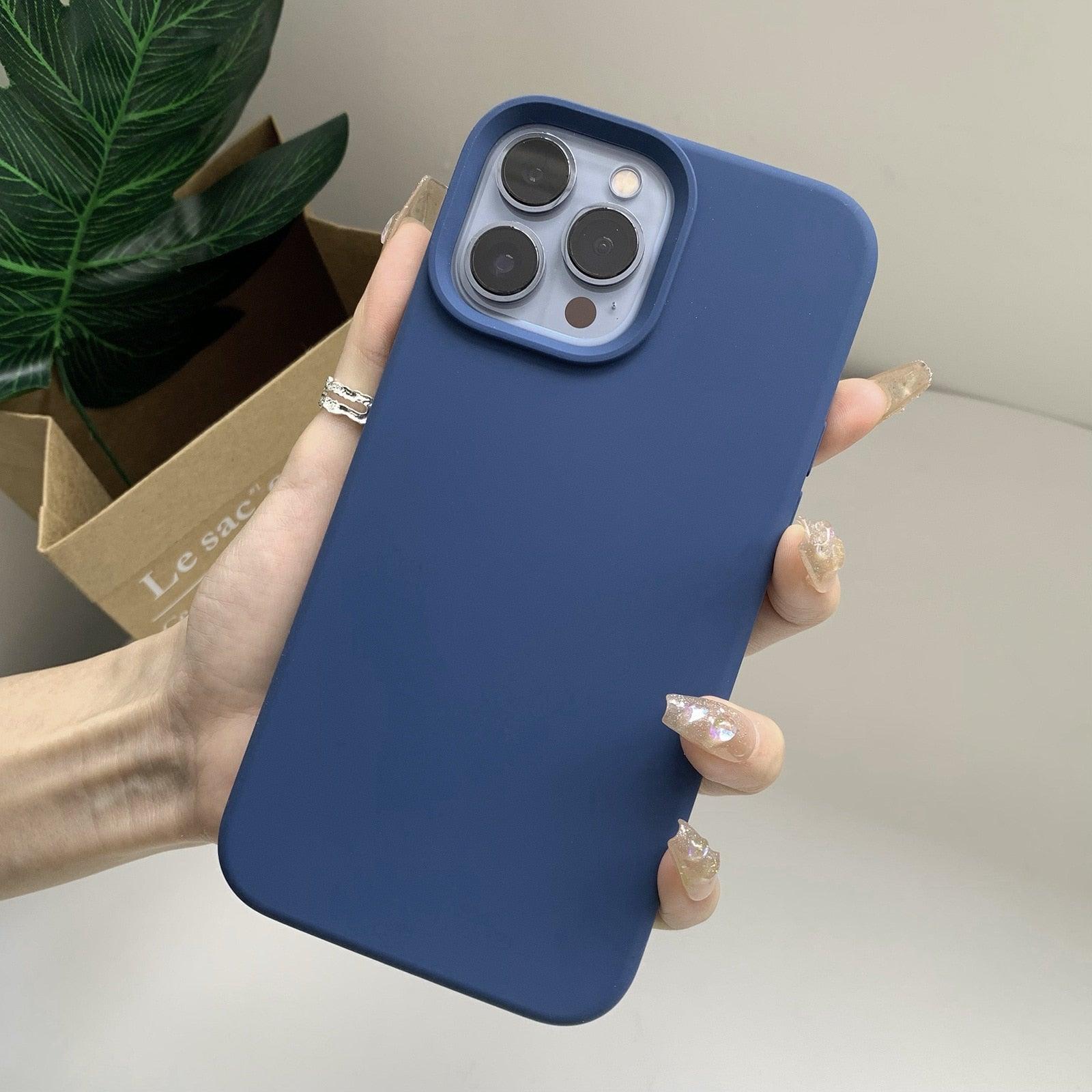 Coque de téléphone de base en caoutchouc souple et épais en silicone pour iPhone 14 13 Pro Max Coque de téléphone de luxe en silicone pour iPhone Coque de protection d'appareil photo classique de couleur unie