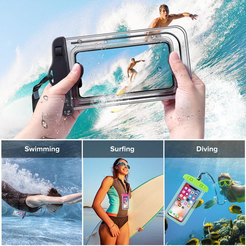 Étui universel étanche pour téléphone Housse de protection submersible pour iPhone 13 12 11 Pro Max X Xs 8 Pochette étanche pour téléphone Noir Housse sous-marine