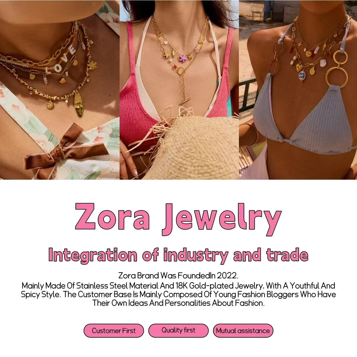 Collier pendentif conque Zora style vacances d'été colorées, pour femme, en acier inoxydable plaqué or 18 carats, multi-breloques, bijoux de mode