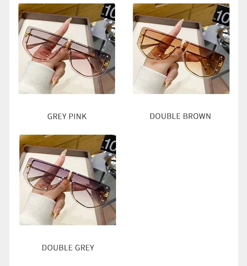 Lunettes de soleil à monture intégrée Lunettes de soleil sans monture haut de gamme Nouvelles lunettes de soleil en métal polygonal à la mode 90288