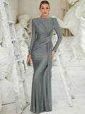 Robe longue Dulzura à manches longues et épaulettes, froncée, unie, élégante, pour bal de promo ou soirée, tenue d'automne et d'hiver pour femme