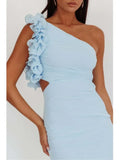 Articat Robe de soirée moulante asymétrique à fleurs pour femme, sexy, dos nu, coupe slim, printemps/été 2025