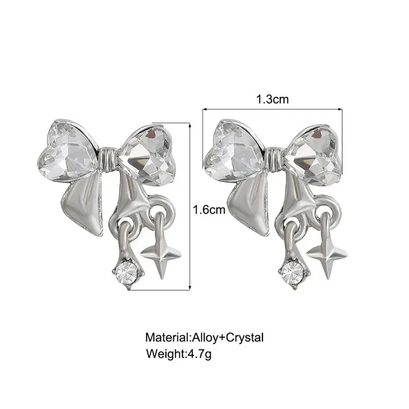 Nouvelles boucles d'oreilles clous Zircon Bowknot Y2K pour femmes Mode coréenne Couleur argent Cristal rose Boucles d'oreilles personnalisées Bijoux de fête Cadeaux