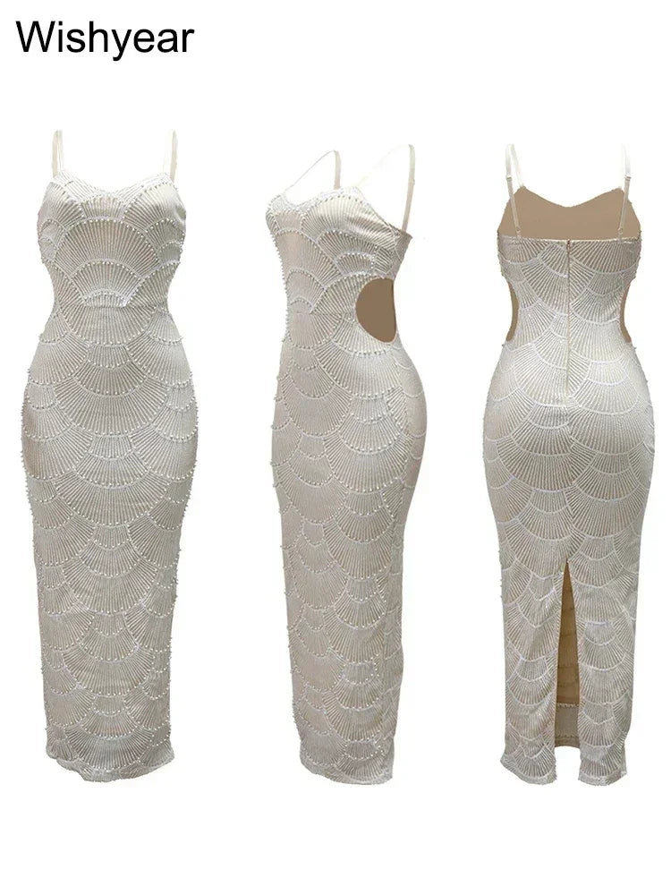 Nouvelles robes longues sirène dos nu à fines bretelles et à paillettes pour femmes, élégantes, pour soirées de célébrités, mariages, robes moulantes