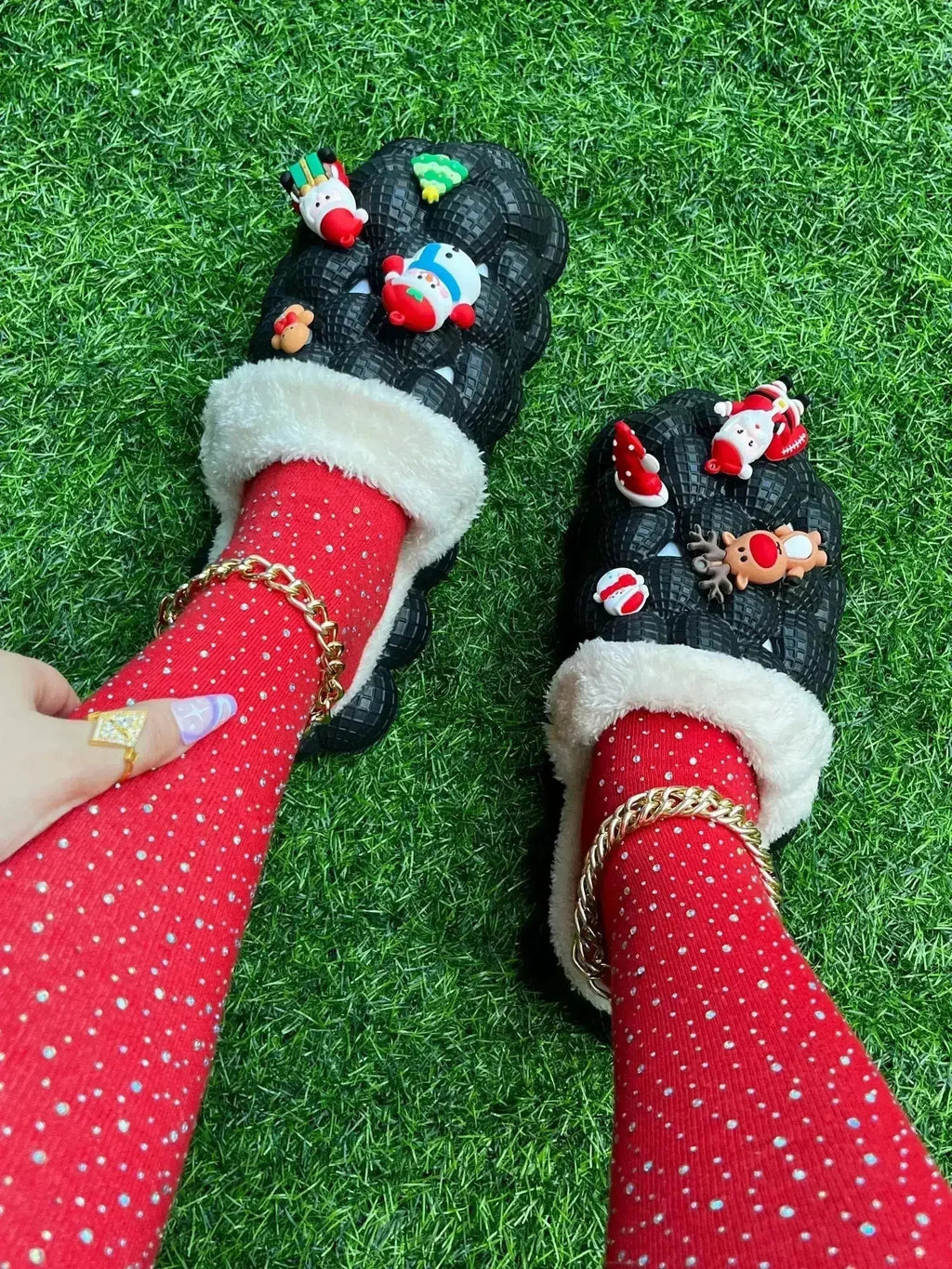 Chaussons en fausse fourrure pour Noël Drôles de chaussons à bulles DIY