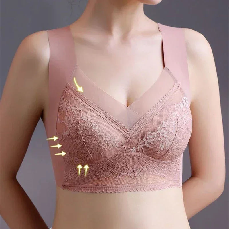 Soutien-gorge Grande Taille Femme L-5XL, Push-Up, Soie Glacée Sans Couture, Bralette Dentelle Sans Armature, Soutien-Gorge d'Été Grande Taille, Lingerie, Sous-vêtement 15019