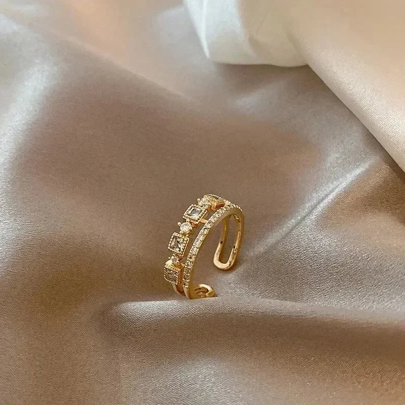 Bague ouverte feuille plaquée or de luxe léger, bague de doigt géométrique exquise en zircon en forme de nid d'abeille, tendance, bijoux de mariage, cadeau de fête