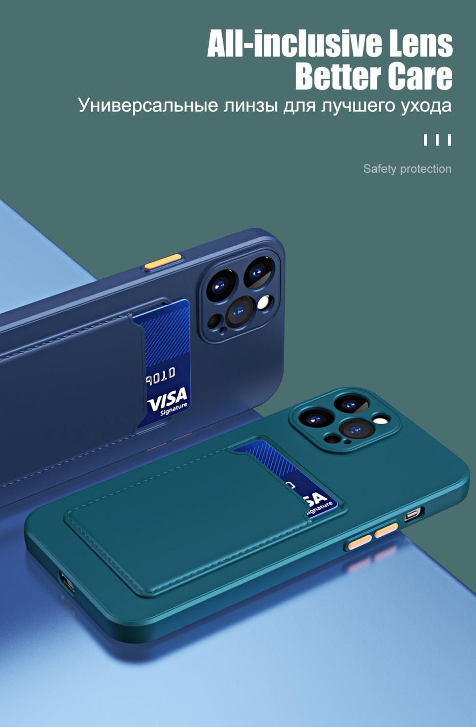 Étui de Téléphone Souple Blanc avec Porte-Cartes pour iPhone 11 12 13 Pro Max Coque de Protection pour Appareil Photo Étui Portefeuille Souple en Silicone Portable Housse Arrière Durable