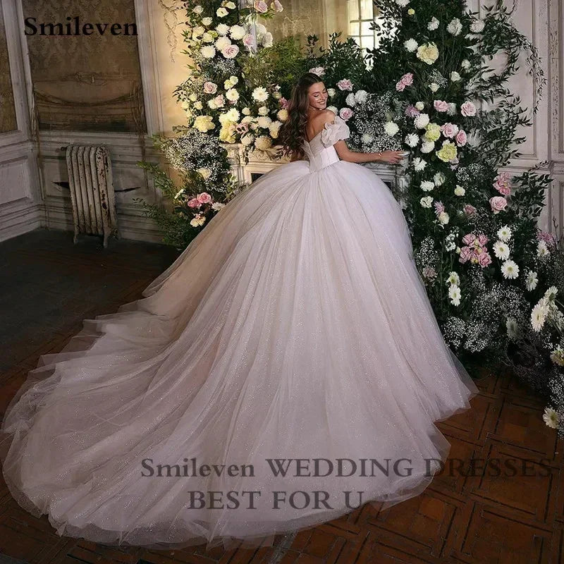 Smileven Robe de mariée princesse avec corset, bustier cœur, robe de bal, tulle pailleté, robes de mariée, robe de mariée.