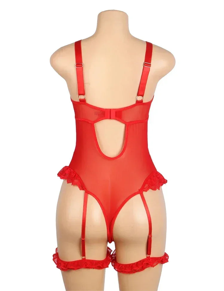 Comeondear Jarretelles Femme Teddy Justaucorps Sexy Grande Taille Barboteuses Lingerie Soutien-gorge à armatures Porte-jarretelles en dentelle Bodys Combinaison Slim Pyjama