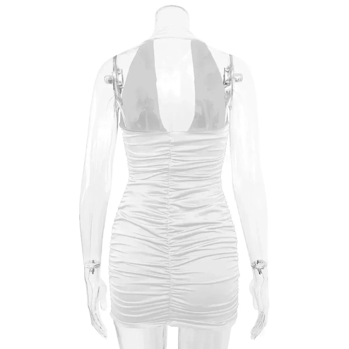 Robe courte sexy à col en V profond pour soirée, sans manches, dos nu, été 2024, blanche, licou, robe moulante pour femme, mini robe de club, tenue de club.