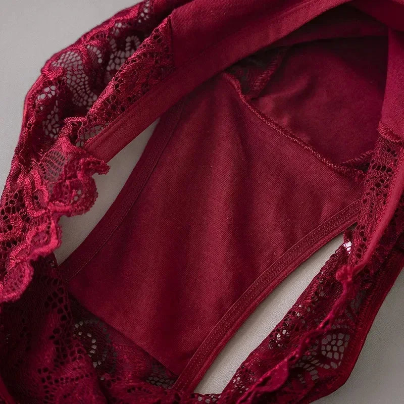 Lot de 3 slips de luxe en dentelle brodée florale pour femme, culottes sexy ajourées, lingerie féminine, sous-vêtements respirants pour femme