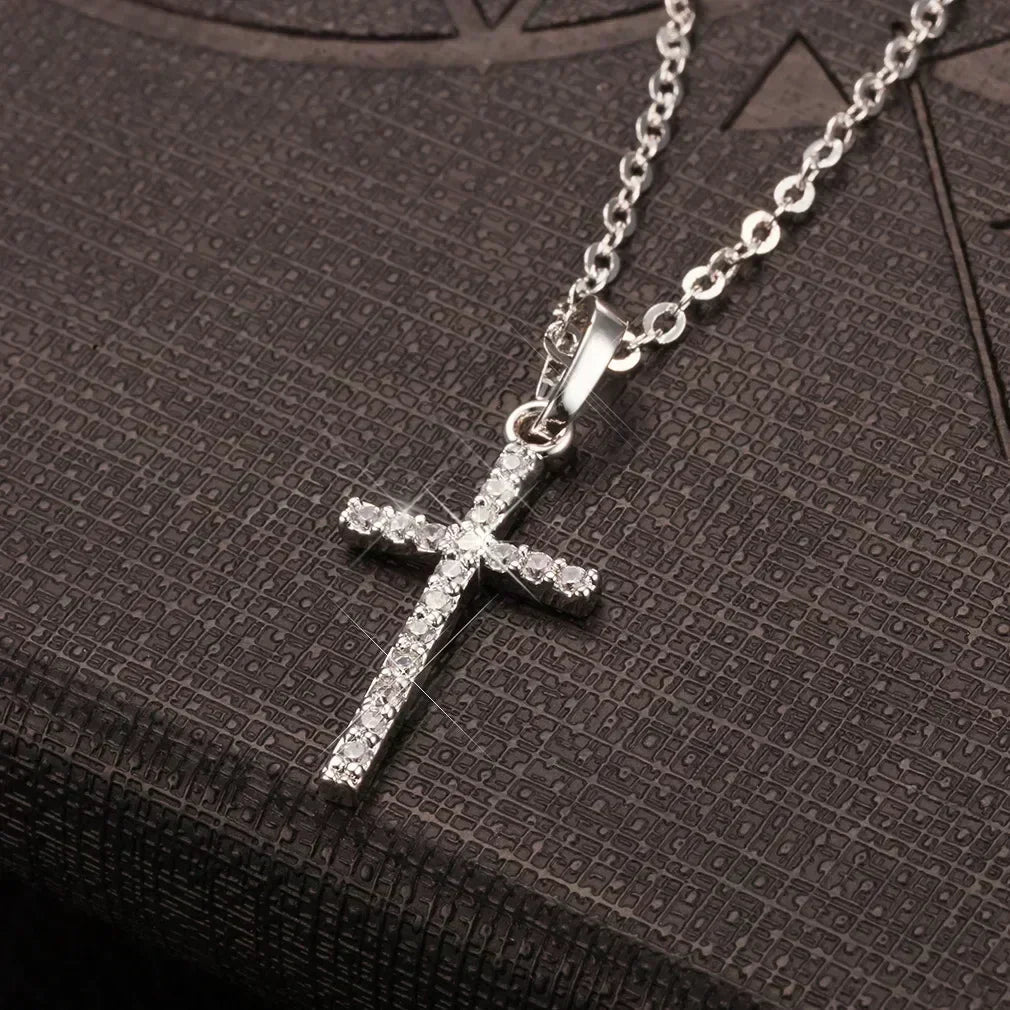 Collier pendentifs croix zircon luxe mode or clair couleur argent pour hommes femmes bijoux chaîne accessoire