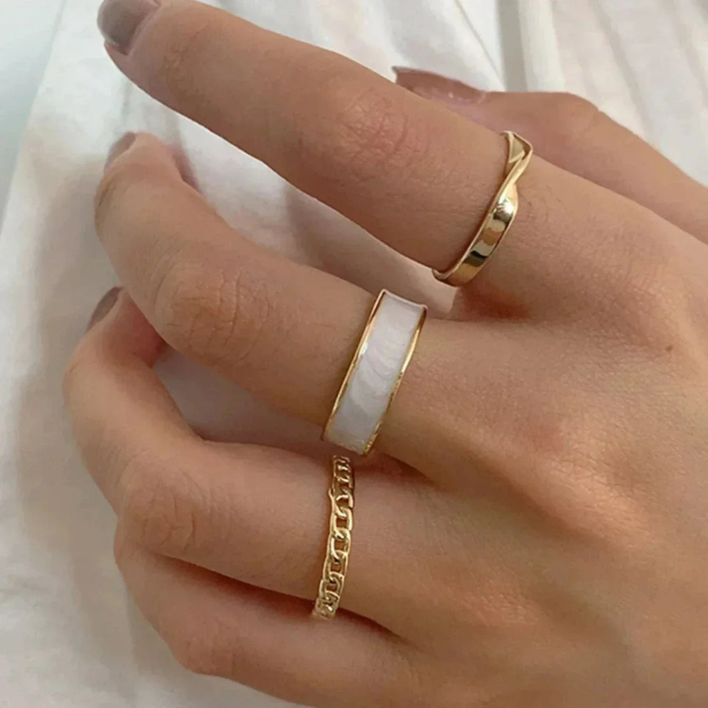 Lot de 3 Bagues Ouvertes Réglables pour Femmes, Émail Blanc Vert Torsadé Tressé Géométrique, Set de Bagues Tendance, Bijoux Punk Personnalisés
