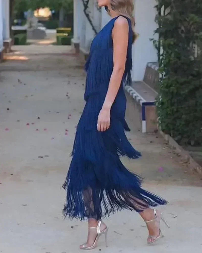Robe asymétrique à franges, épaule dénudée, nouvelle collection Printemps-Été pour femme