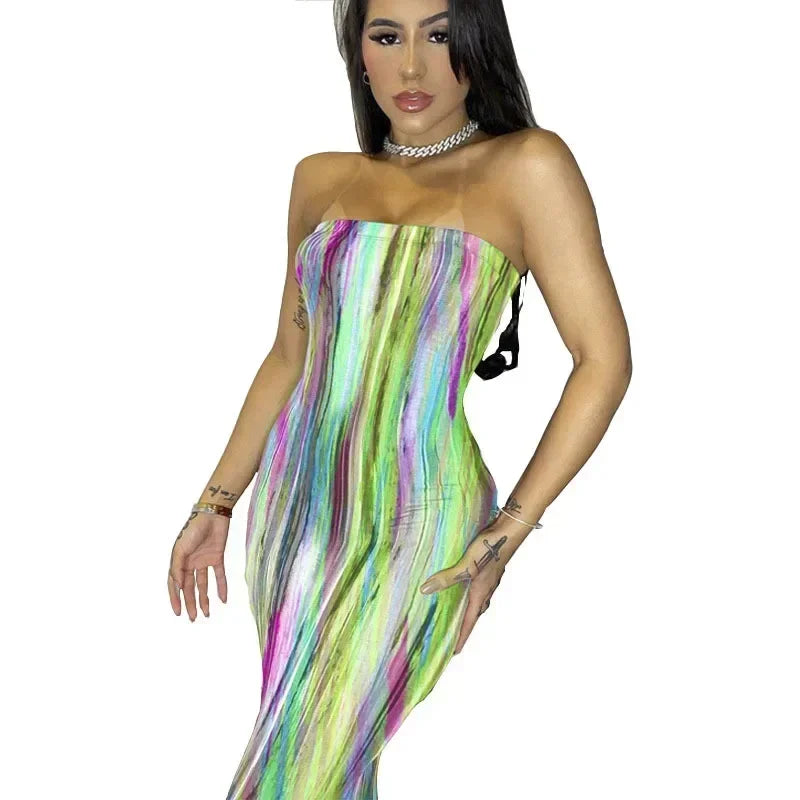 Robes de printemps et d'été pour femmes, imprimées, sans bretelles, bandage, moulantes, sexy, longue robe, nouvelle mode 2023, fête MsChuh