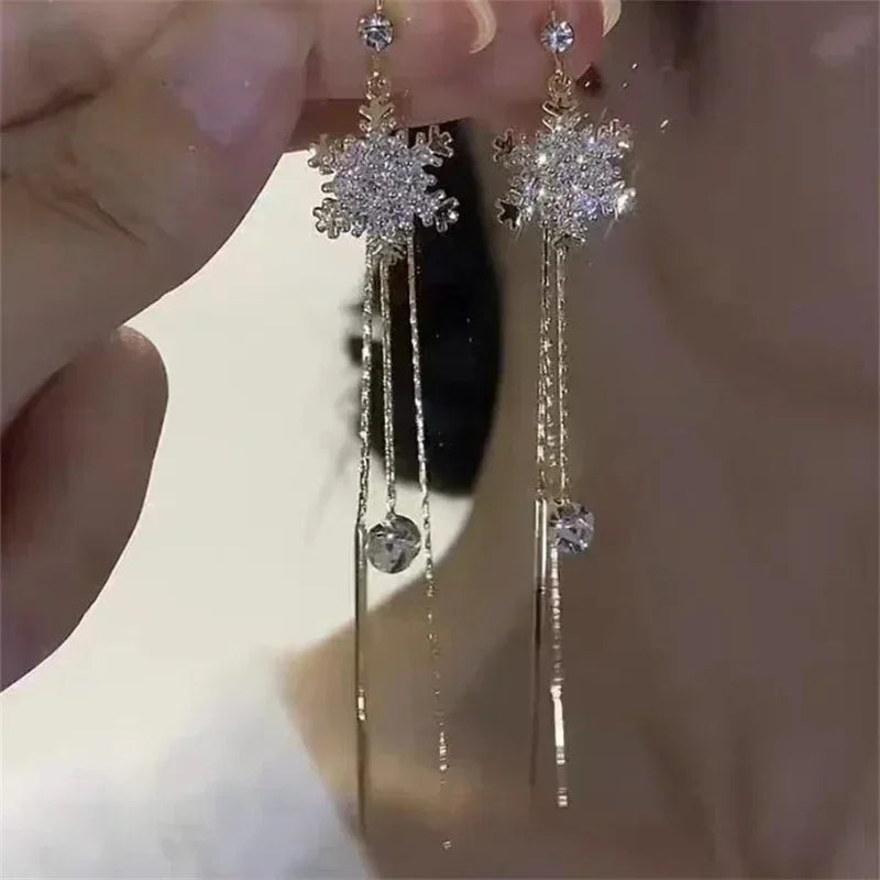 Boucles d'oreilles pendantes Fleur Zircon Brillant Vert pour Femme, en Cristal de Luxe avec Long Pompon, Ligne d'oreille, Bijoux de Mariage, Cadeau pour Filles