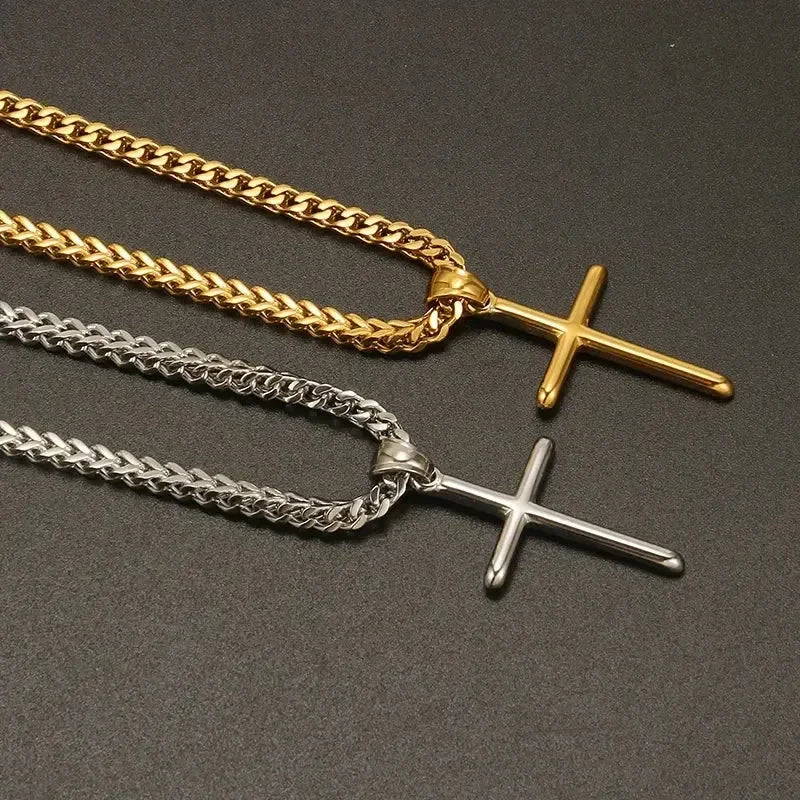 Chaîne à maillons avec pendentif croix punk pour hommes et femmes, en acier inoxydable 316L, collier hip-hop, bijoux de mode or et argent, cadeau étanche