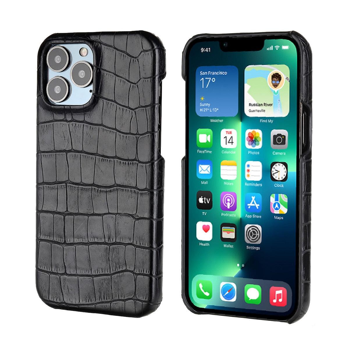 Étui en Cuir Unique pour iPhone 13 14 11 12 Pro Max XR X XS, Housse Rigide Antichoc Solide, Étui en Cuir Vert Classique et Tendance pour iPhone, Coque de Protection
