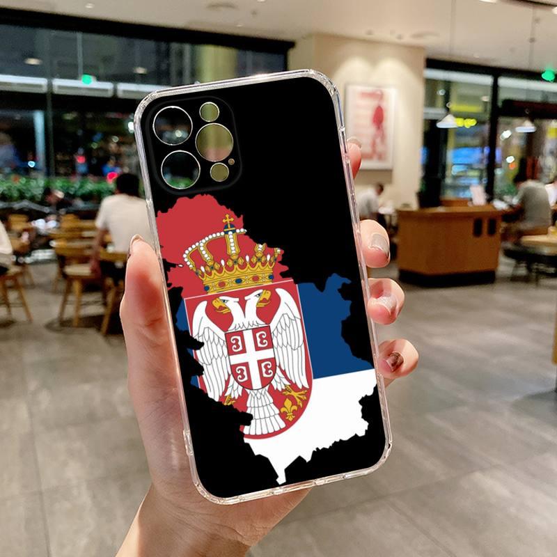 Drapeau de la Serbie Serbe Coque de téléphone transparente pour iPhone 13 12 11 14 Pro Max Mini X XR XS 7 8 Plus 13 14 Pro Max Coques de téléphone Drapeau Silicone Coque pour iPhone