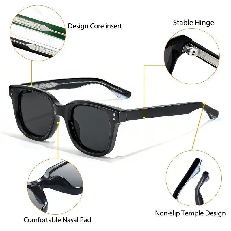 Lunettes de soleil rétro carrées CATERSIDE Hommes Grand Cadre Design Insert de Noyau Branche Femmes Lunettes de soleil Voyage Fête Haute Qualité UV400