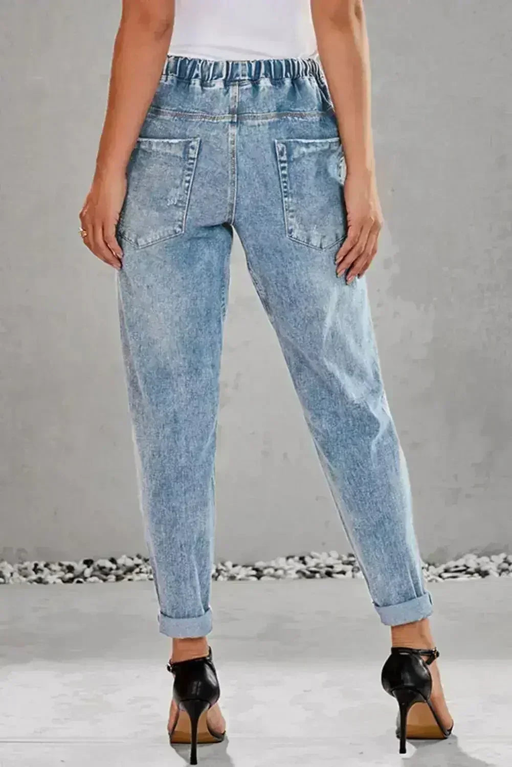 Pantalon de jogging en jean déchiré avec poches, couleur bleu ciel