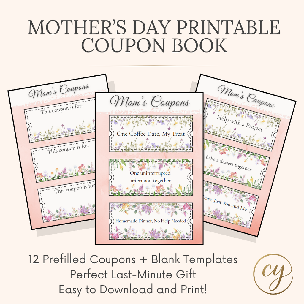 Elegant Mother’s Day Coupon Book Printable | 12 Prefilled + 6 Blank Coupons