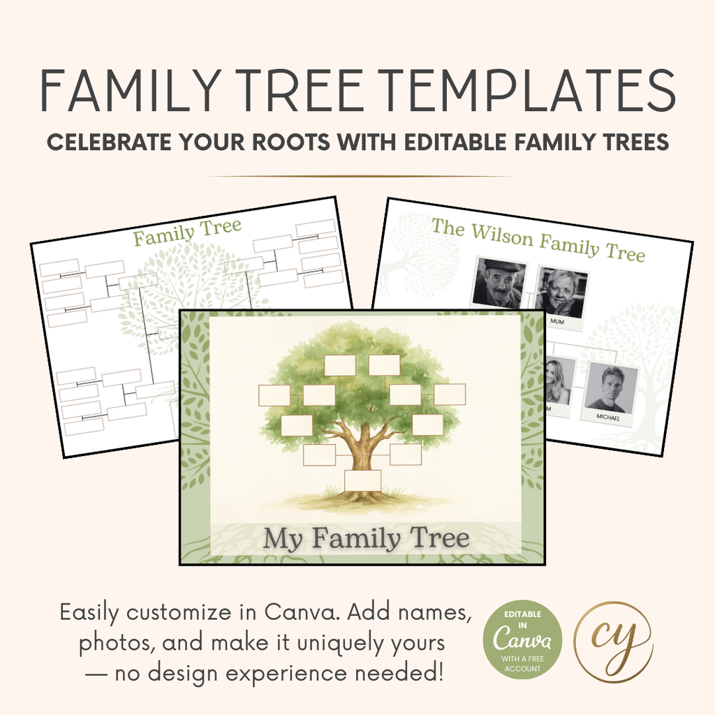 Editable Family Tree Template | 7 Printable Canva Pages