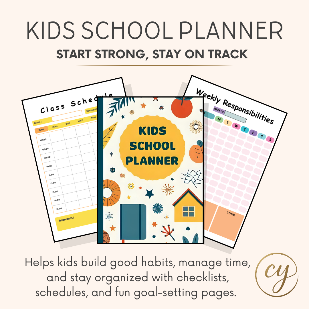 Agenda scolaire imprimable pour enfants – Plus de 40 pages de listes de contrôle, de suivis et d'outils d'étude – Téléchargement PDF instantané