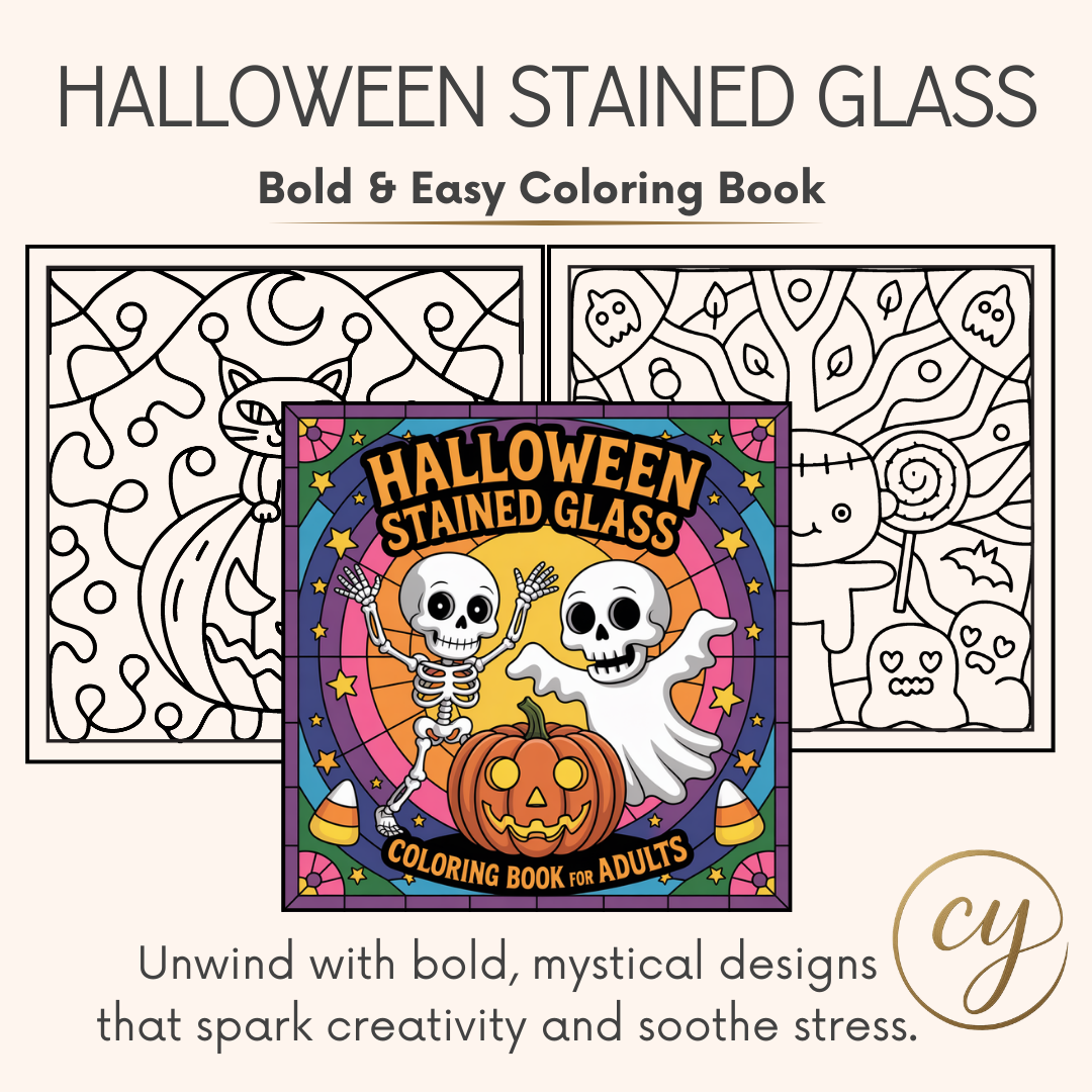 Livre de coloriage vitrail Halloween – Téléchargement instantané (PDF)