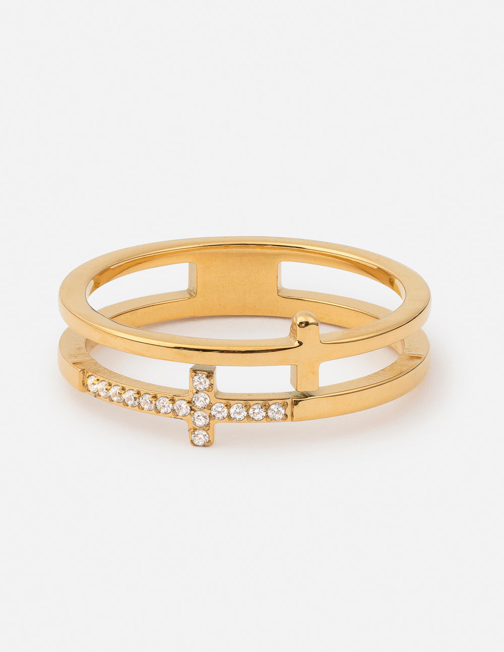 Bague Croix Superposée avec Gemme