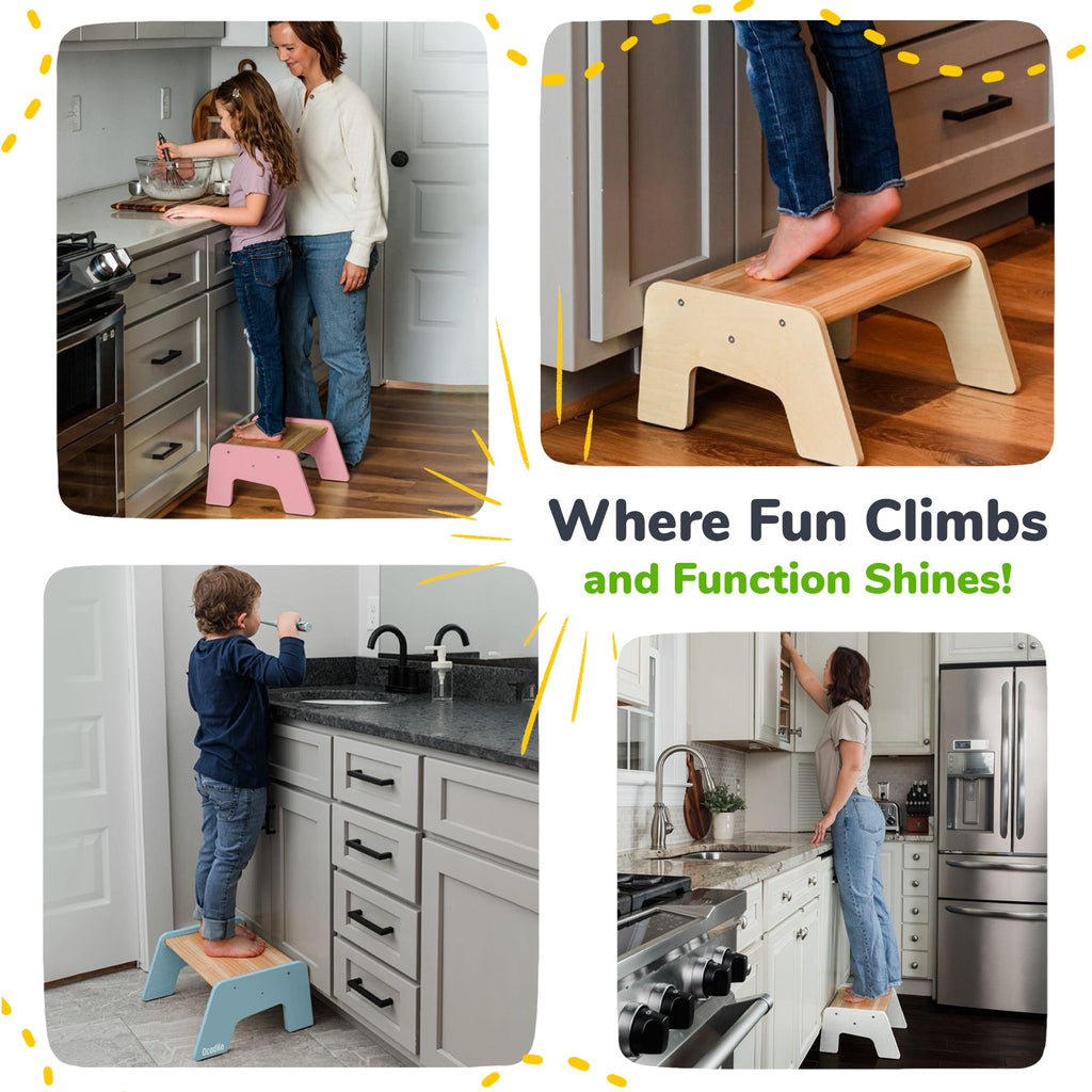 Tabouret en bois à 1 marche pour enfants (tabouret polyvalent pour la cuisine, la salle de bain et l'apprentissage de la propreté)