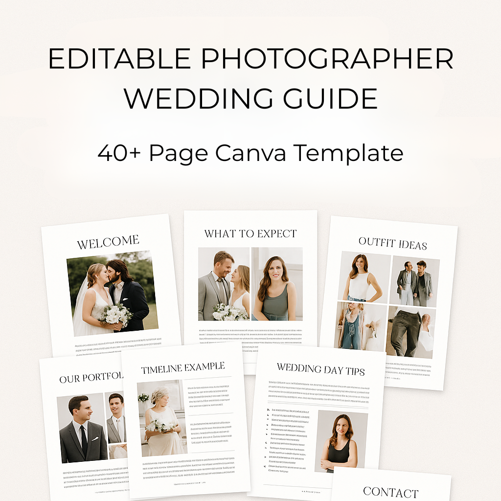Editable Photographer Wedding Guide Template – 40+ Page Canva Magazine for Client Welcome & Info