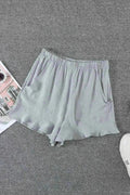 Shorts d'été en lin et coton bleu gris à poches et volants
