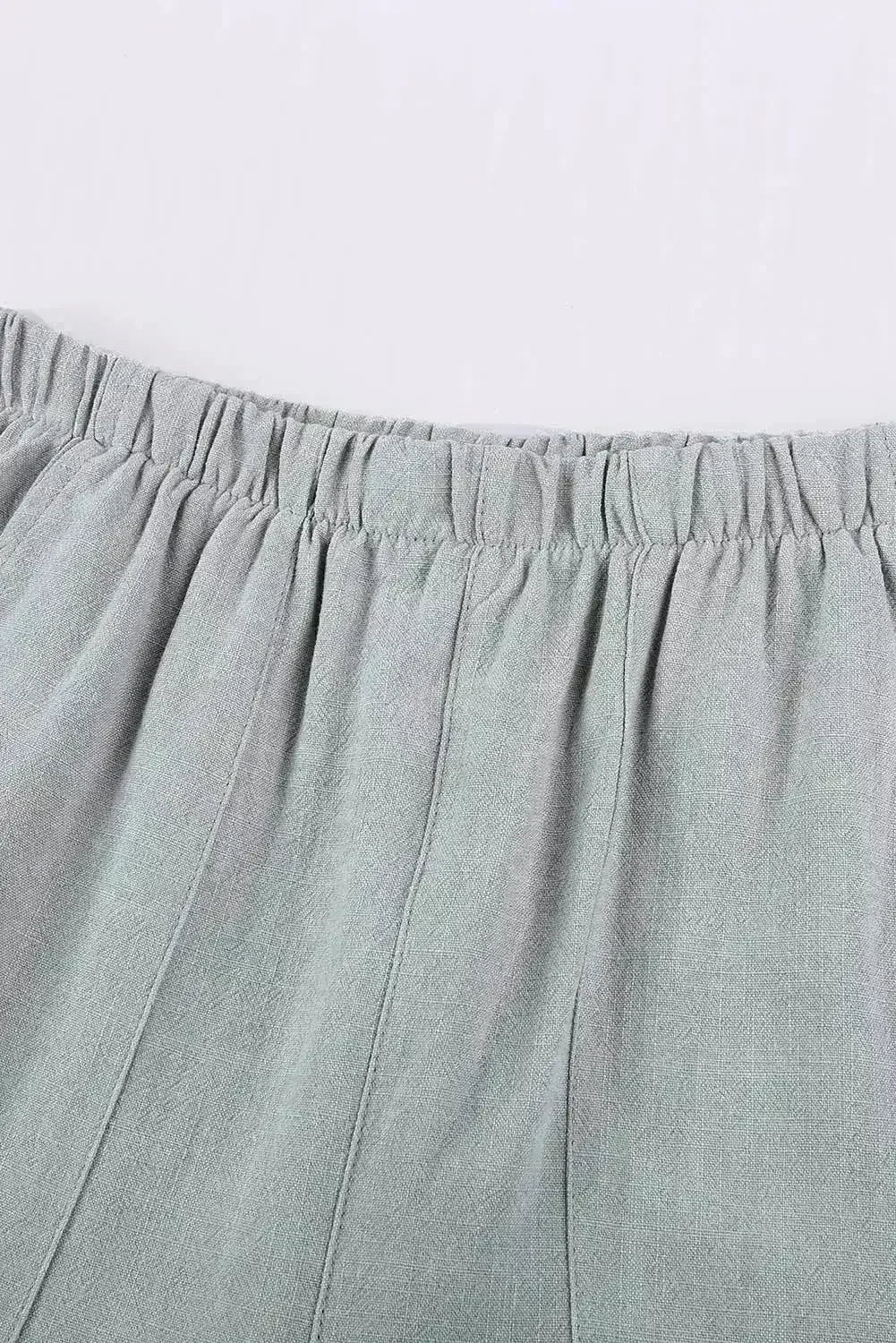 Shorts d'été en lin et coton bleu gris à poches et volants